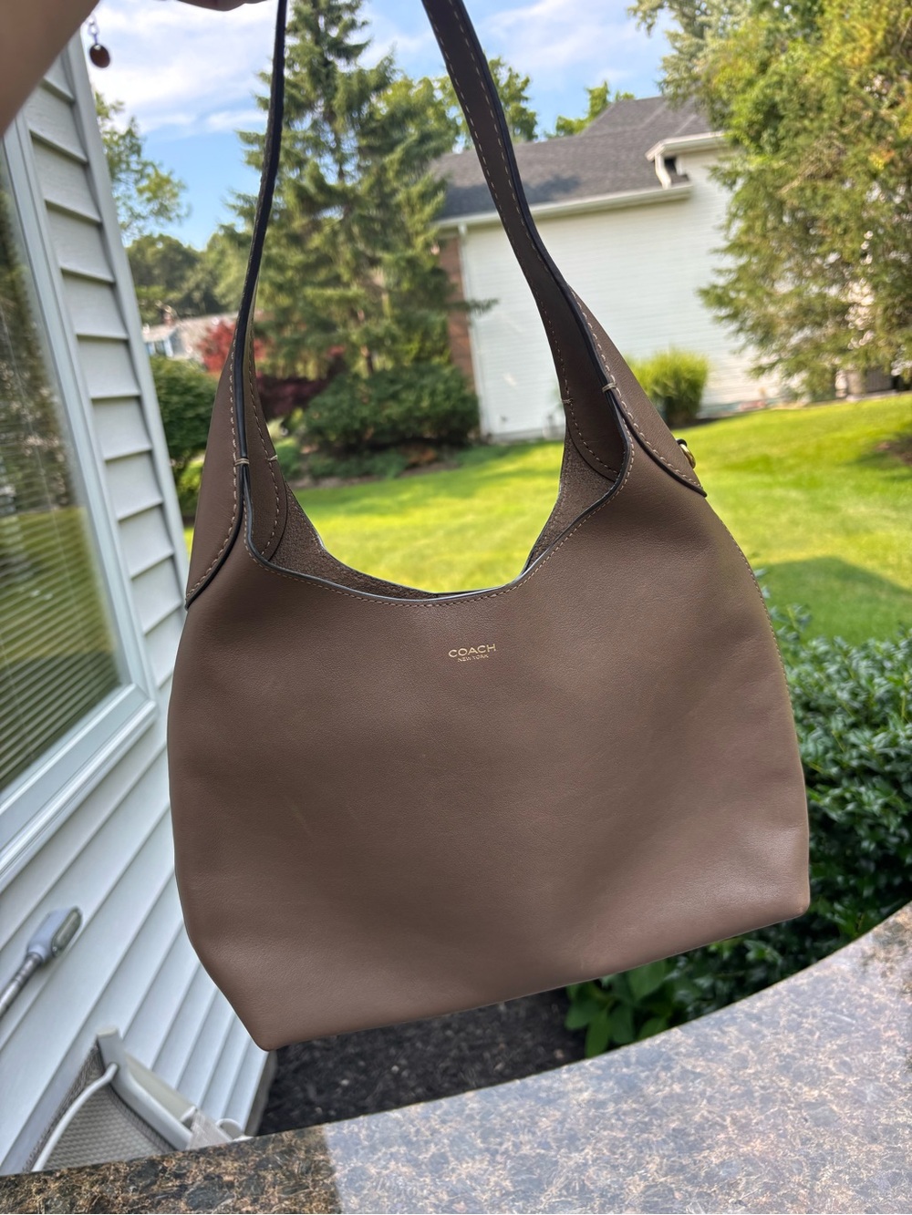 Coach Brooklyn Shoulder Bag 28 Natural Grain Leather Brown Taupe